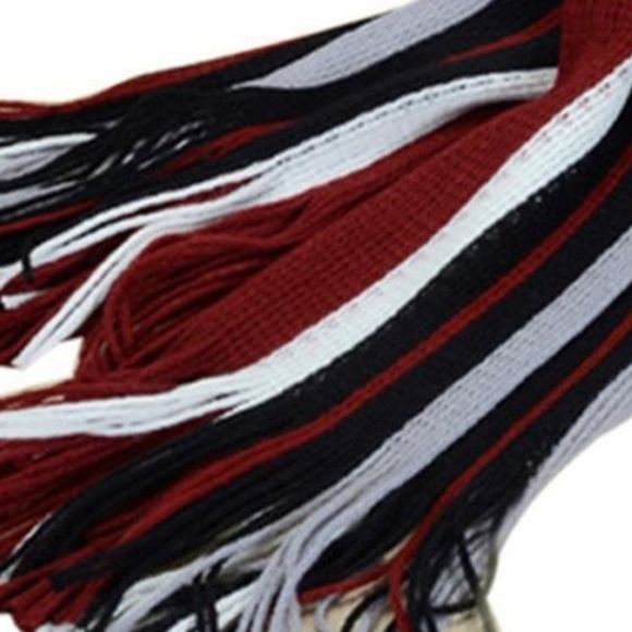 Striped Red White Black Tassel Unisex Scarf Wrap - Picture 3 of 6